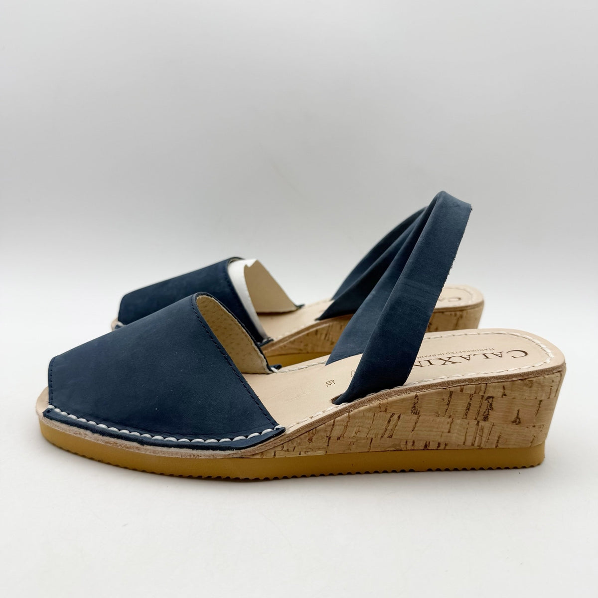 CalaXini Womens Cork Wedge Sandals EU 38 US 7.5-8 Navy Blue Suede NWOB