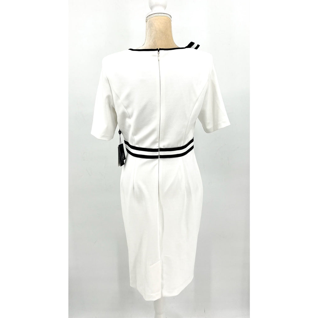 ADRIANNA PAPELL Women's Crepe Ribbon Dress Size 10 Ivory Black Knee Length NWT