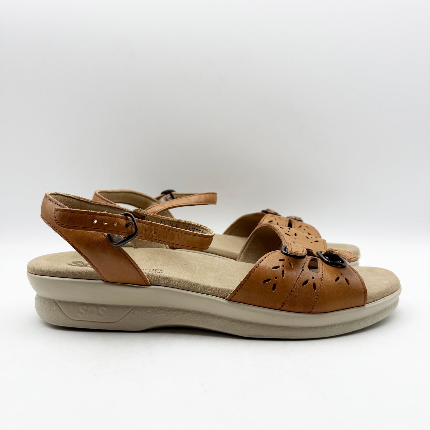 SAS Womens Duo Comfort Sandals US 11 XWide WW Tan Leather Adjustable Buckle