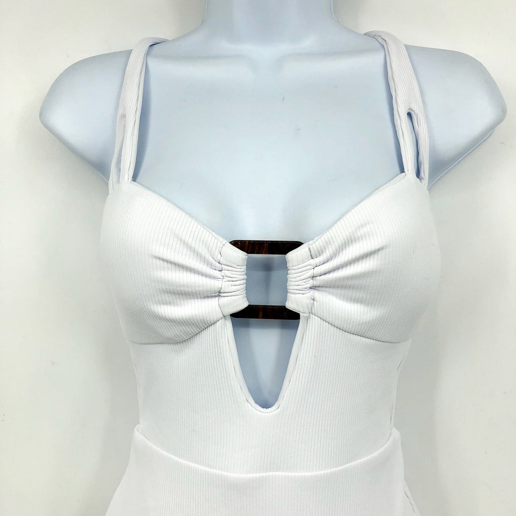 BECCA Women's Modern Edge One Piece Swimsuit Small White Ribbed Buckle NWT