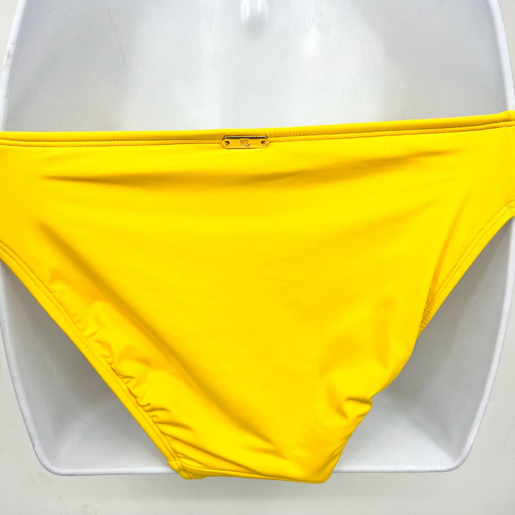 LAUREN RALPH LAUREN Shirred Hipster Bikini Bottom Size 4 Yellow Beach Club NWT