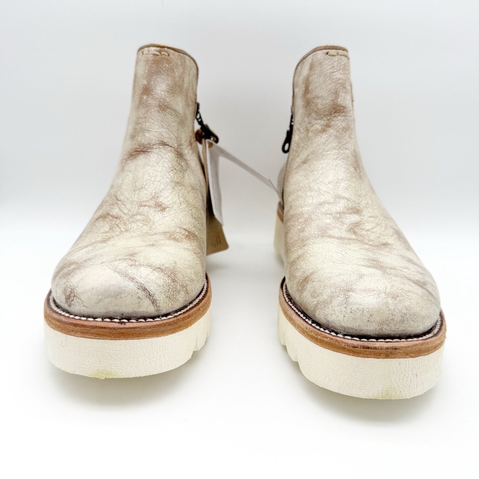 BEDSTU Womens Lydyi Ankle Bootie US 10 White Rustic Side Zipper Leather Boot NIB