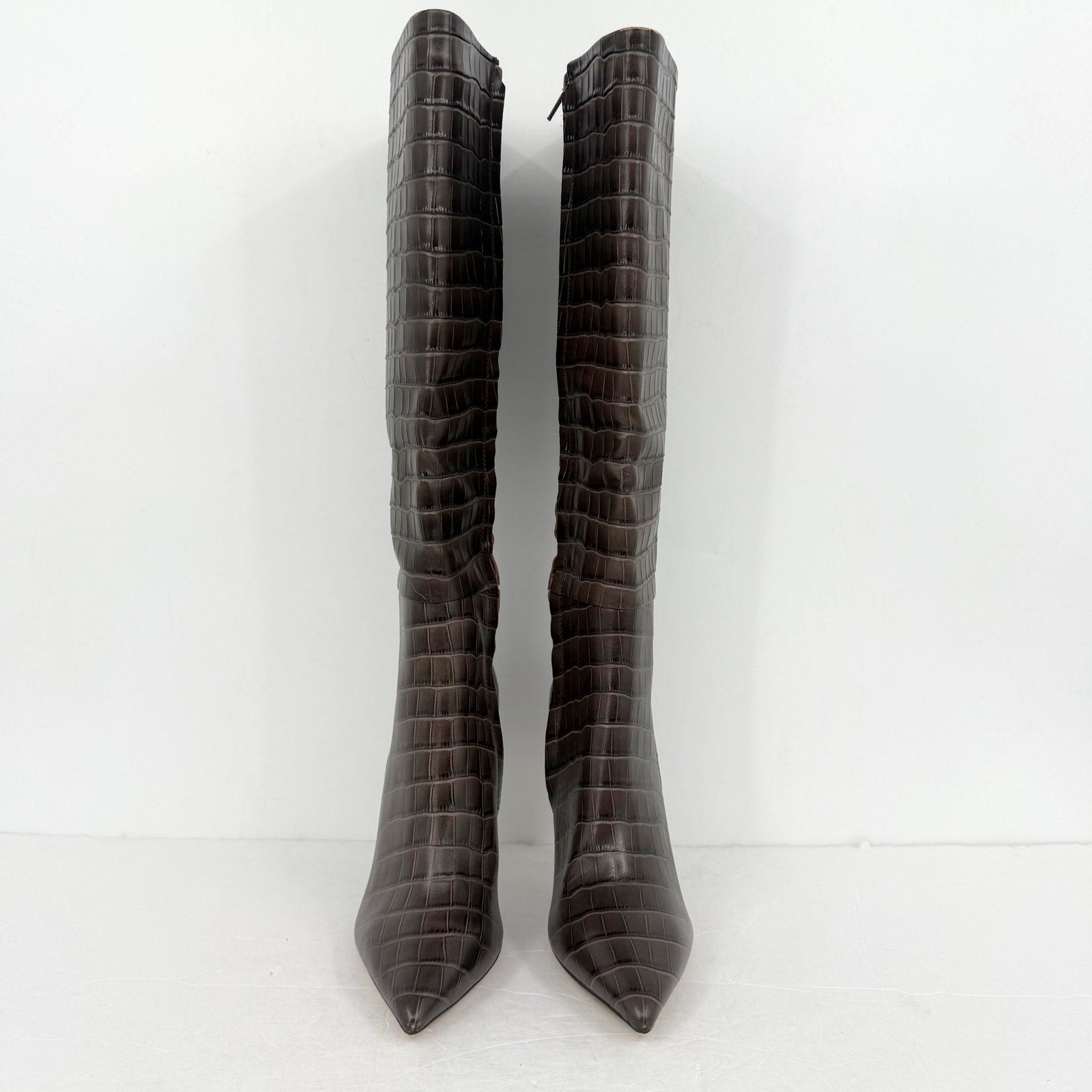 Tony Bianco Women Apollo Knee High Boot US 6.5 Brown Chocolate Croc Leather NWOB