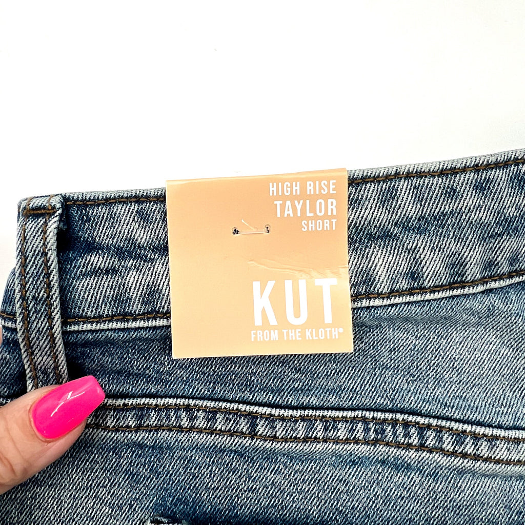 KUT FROM THE KLOTH Taylor Denim Shorts Size 8 Freedom Blue High Waist CutOff NWT