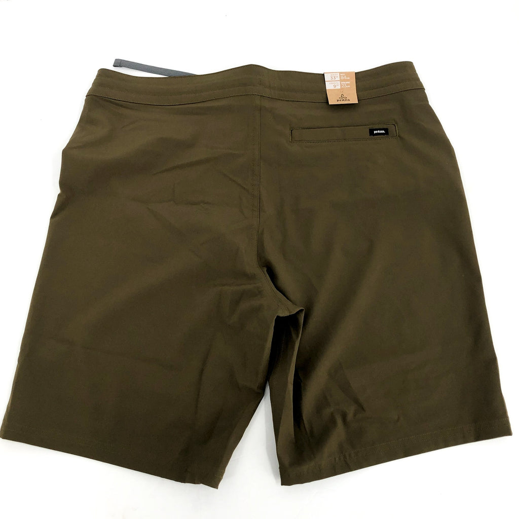 PRANA Men's Riveter Board Shorts Size 33 Peat Green 9" Inseam UPF 50+ NWT