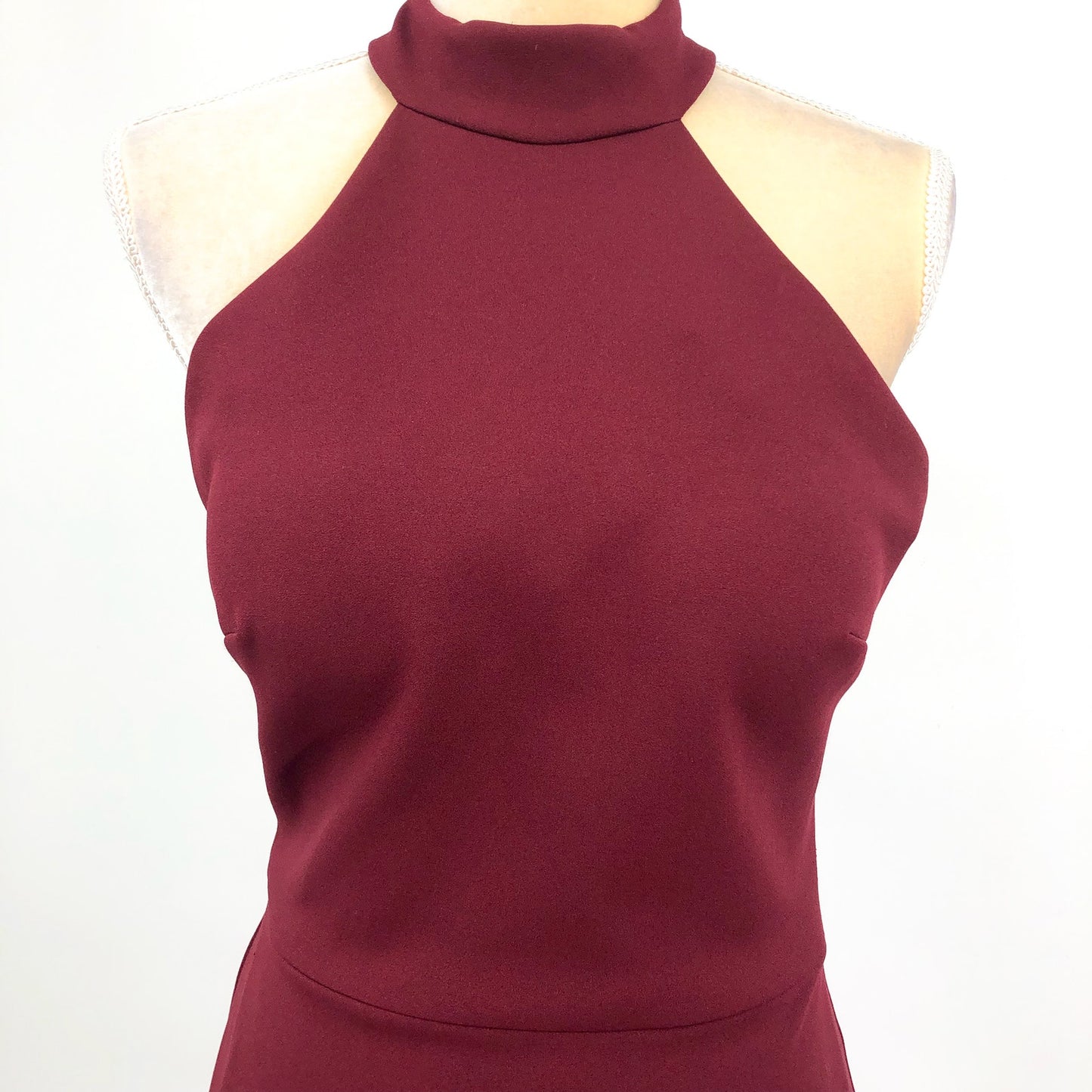AQUA Women's Halter Neck Gown Size 4 Red Bordeaux Scuba Crepe Dress NWT