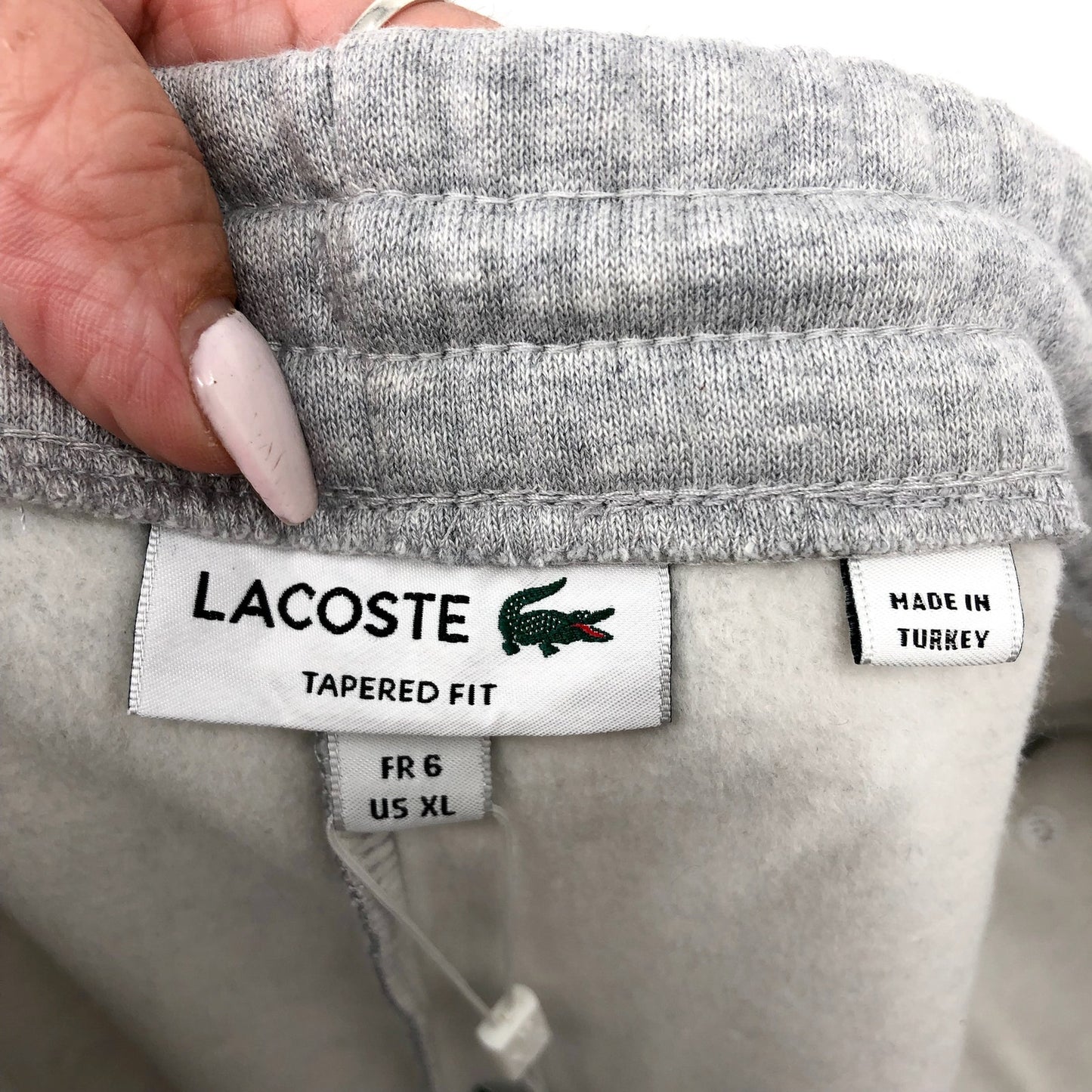 LACOSTE Men's Core Fleece Tapered Fit Joggers Size 6 XL Grey Elastic Waist NWT