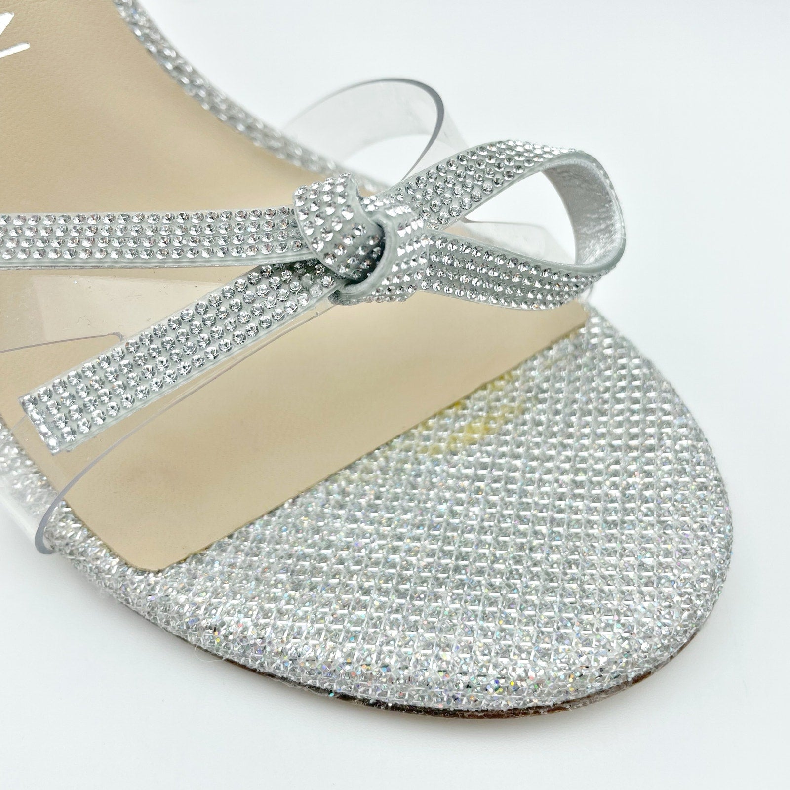 Stuart Weitzman Womens Bow 100 Slide Heel Sandals US 8 M EU 38.5 Silver NWOB