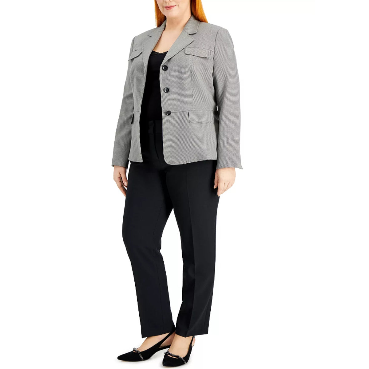 Le Suit Womens Flap-Pocket Contrast Suit Jacket Size 18 Grey Pattern Blazer NWT