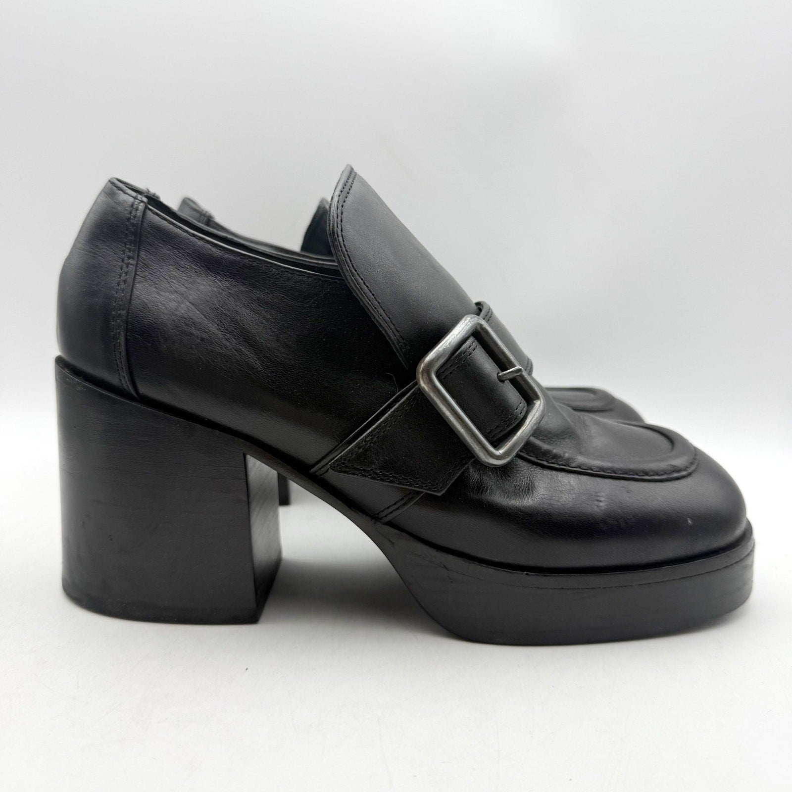RE/DONE Womens Big Buckle Pumps EU 40 US 10 Black Leather Loafers EUC