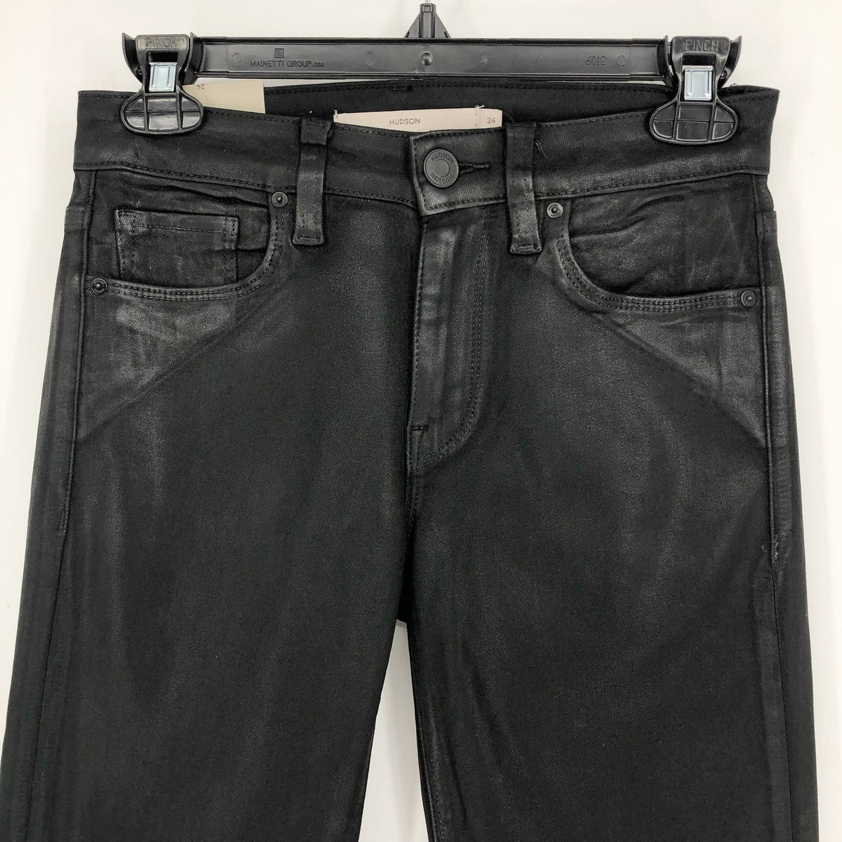 HUDSON JEANS Nico Straight Ankle Jeans Size 24 Coated Black Beauty NWT