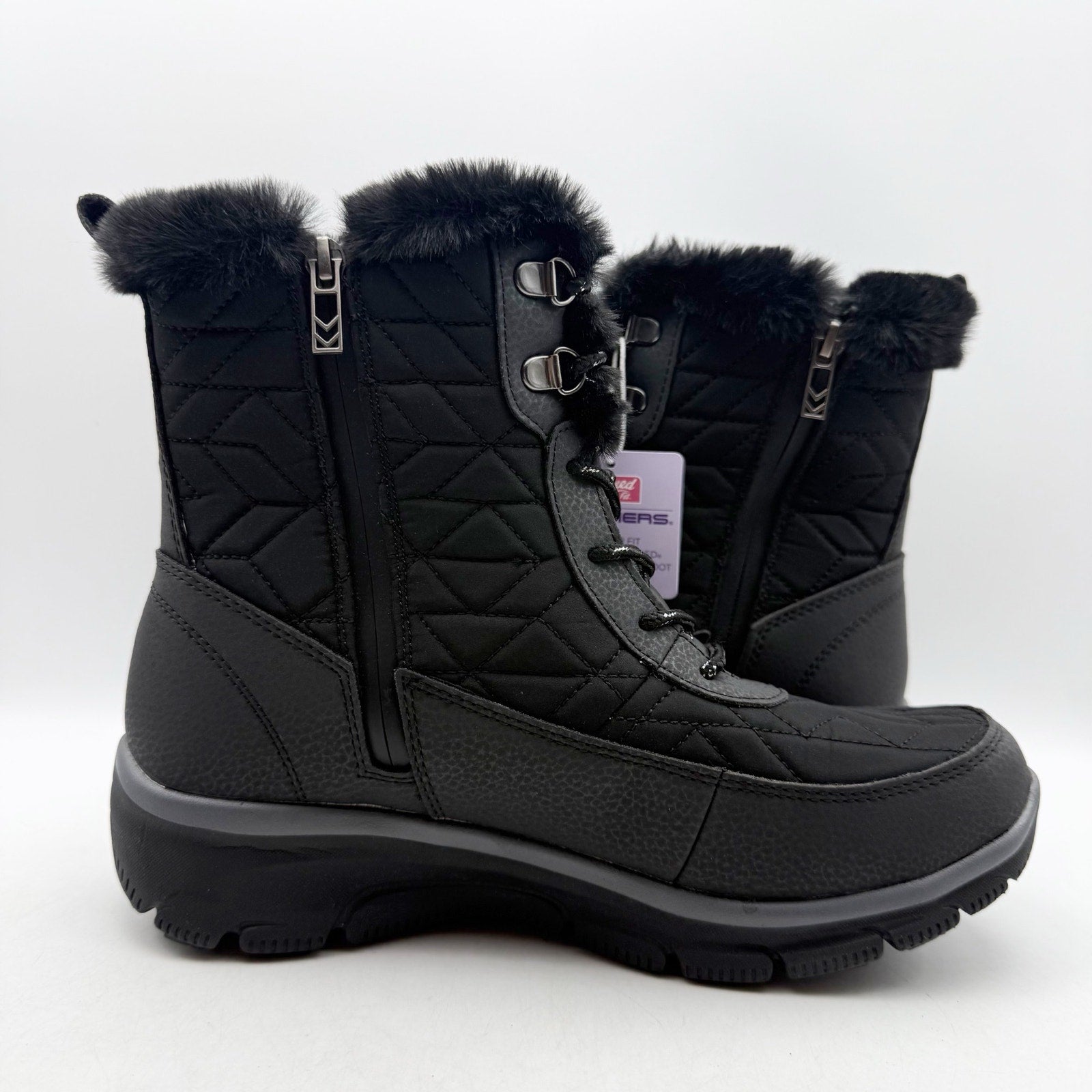 Skechers Womens Easy Going Frostline Winter Boots US 8.5 Black Waterproof NWT