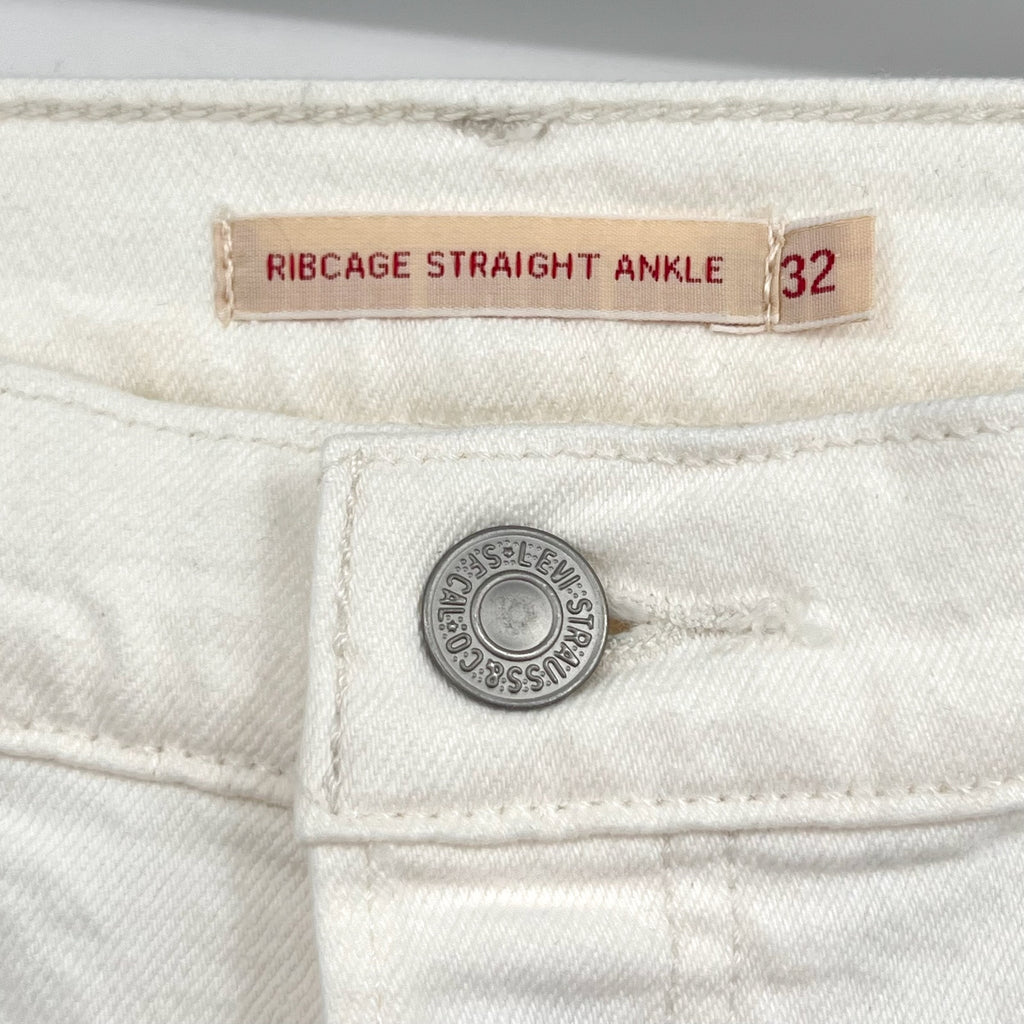 LEVI'S Womens Ribcage Straight Ankle Jeans 32x27 US 14 Cloud White 726930076 NWT