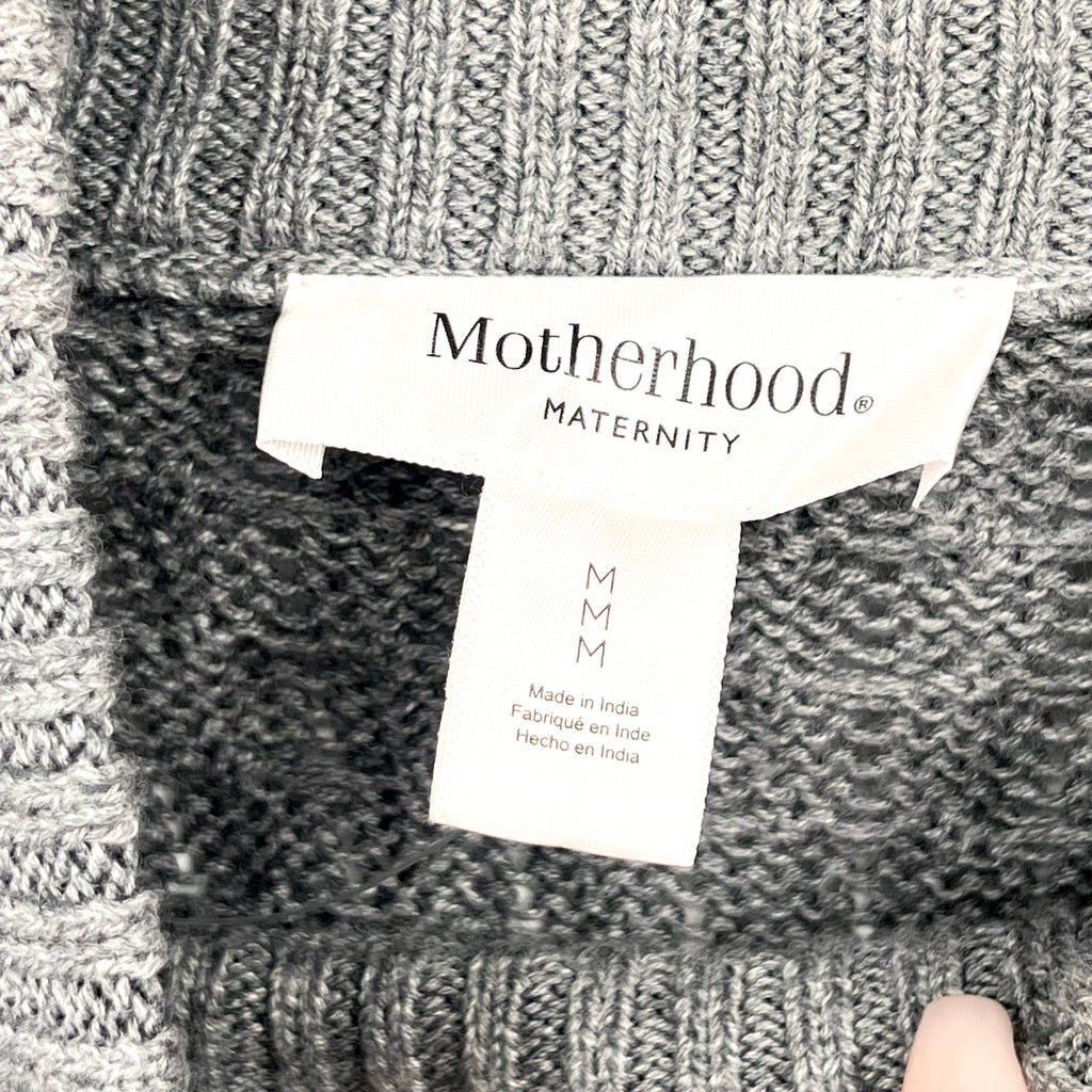 MOTHERHOOD Maternity Cable Knit Sweater Medium Grey Button Shoulder NWOT