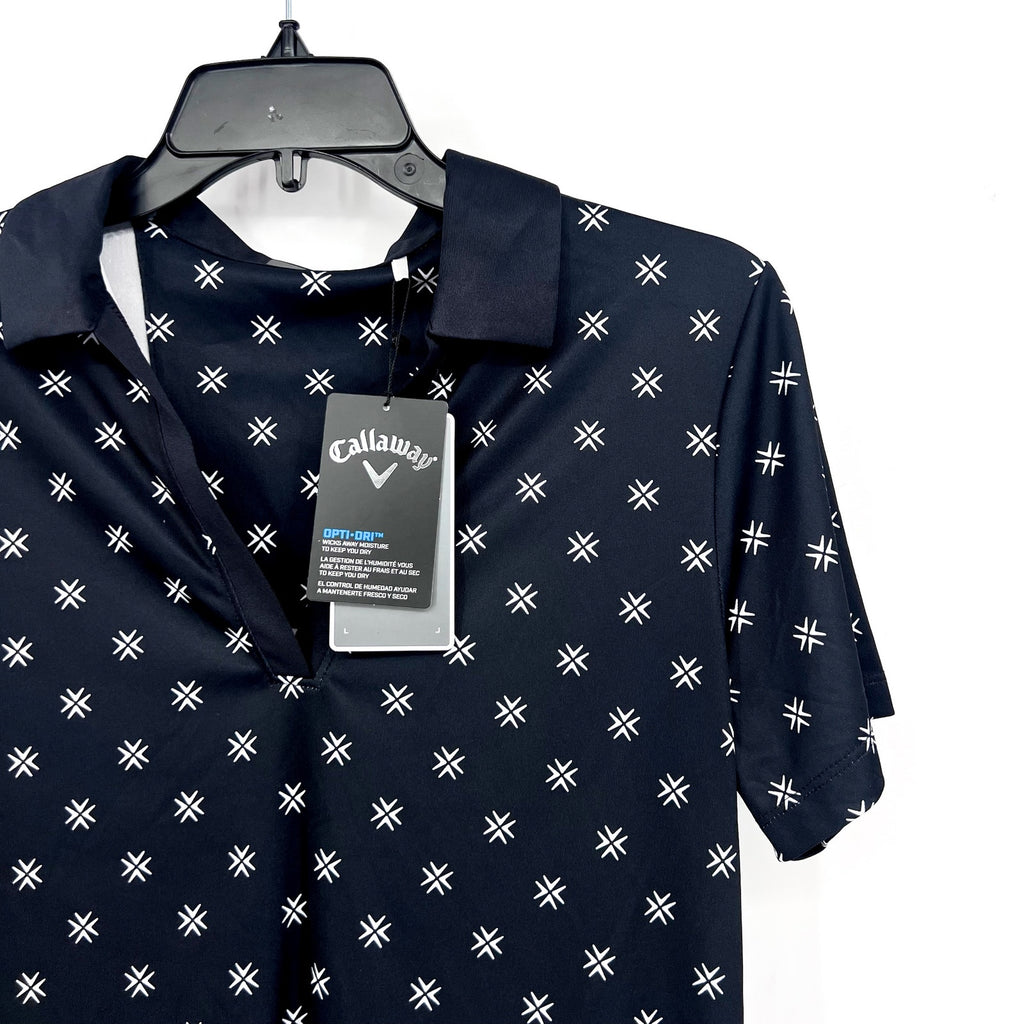CALLAWAY Womens Opti-Dri Golf Polo Shirt Medium Black Caviar Geometric Print NWT