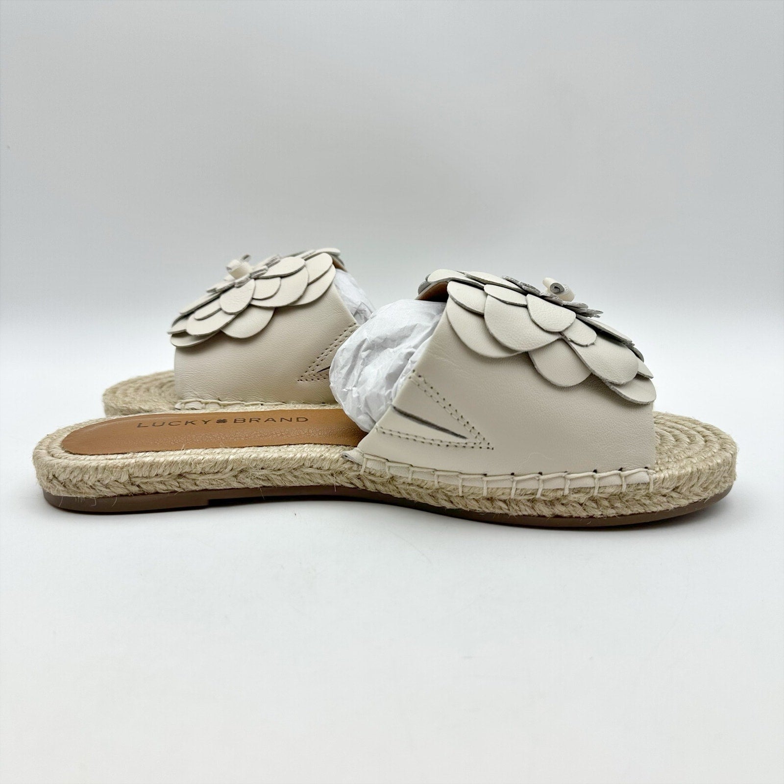 Lucky Brand Womens Biricha Slide Sandals Size 7 M Grey Taupe Leather NIB