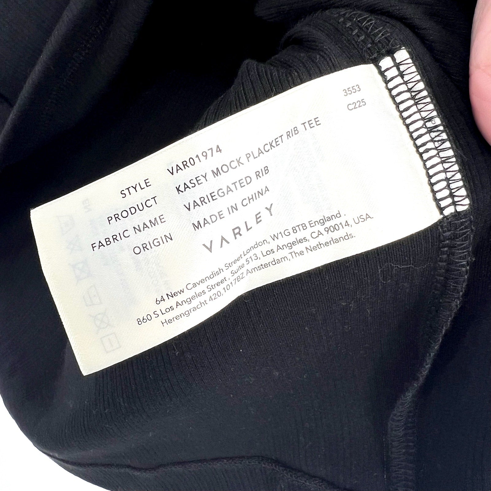 VARLEY Women's Kasey Mock Placket Rib Tee Small Black Short Sleeve NWT