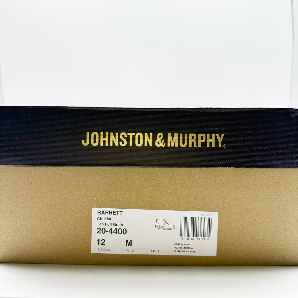 Johnston & Murphy Mens Barrett Chukka Boots Size 12 M Tan Full Grain Leather NIB