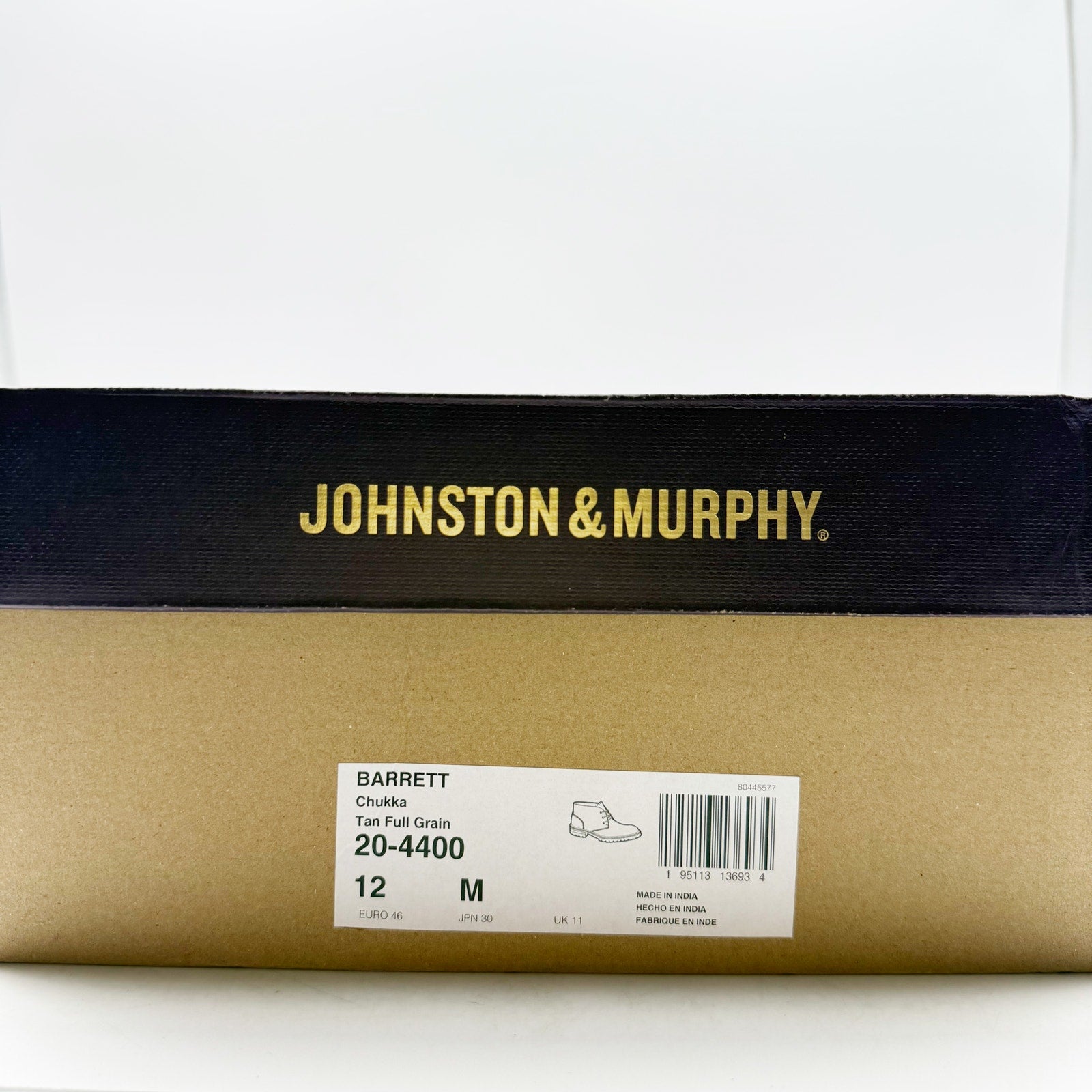 Johnston & Murphy Mens Barrett Chukka Boots US 12 M Tan Full Grain Leather NIB