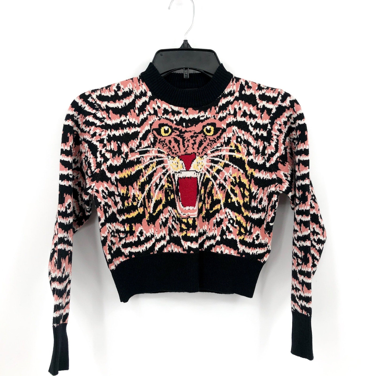 BARDOT JUNIOR Girl's Roar Intarsia Knit Crewneck Sweater Size 10 Black Lion NWT
