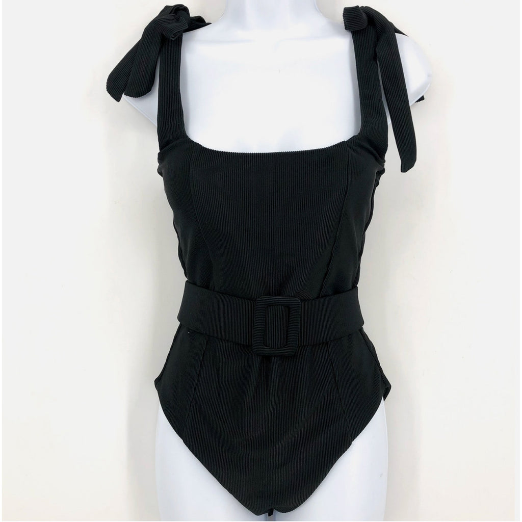 BEACH RIOT Women's Sydney One Piece Swimsuit Small Black Belt Tie Strap NWT