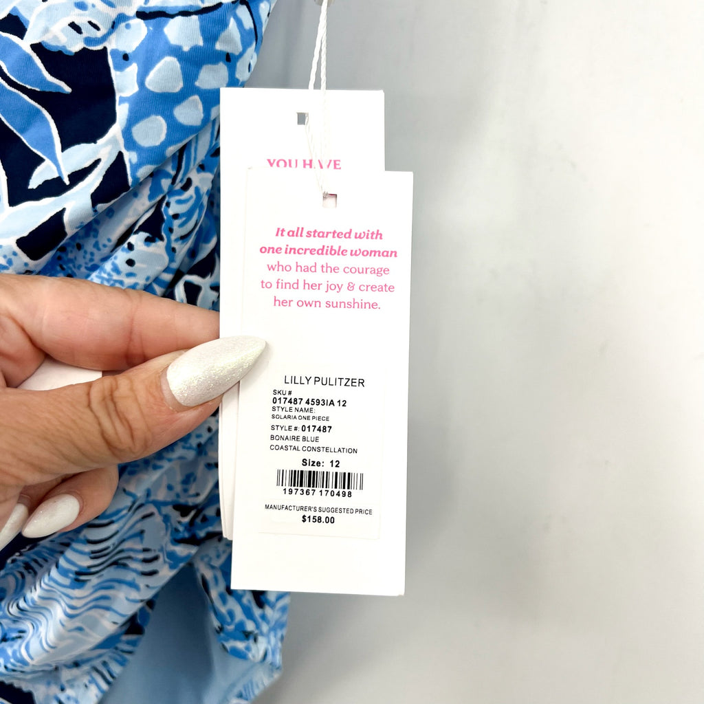 LILLY PULITZER Solaria One-Piece Swimsuit Size 12 Blue Coastal Constellation NWT