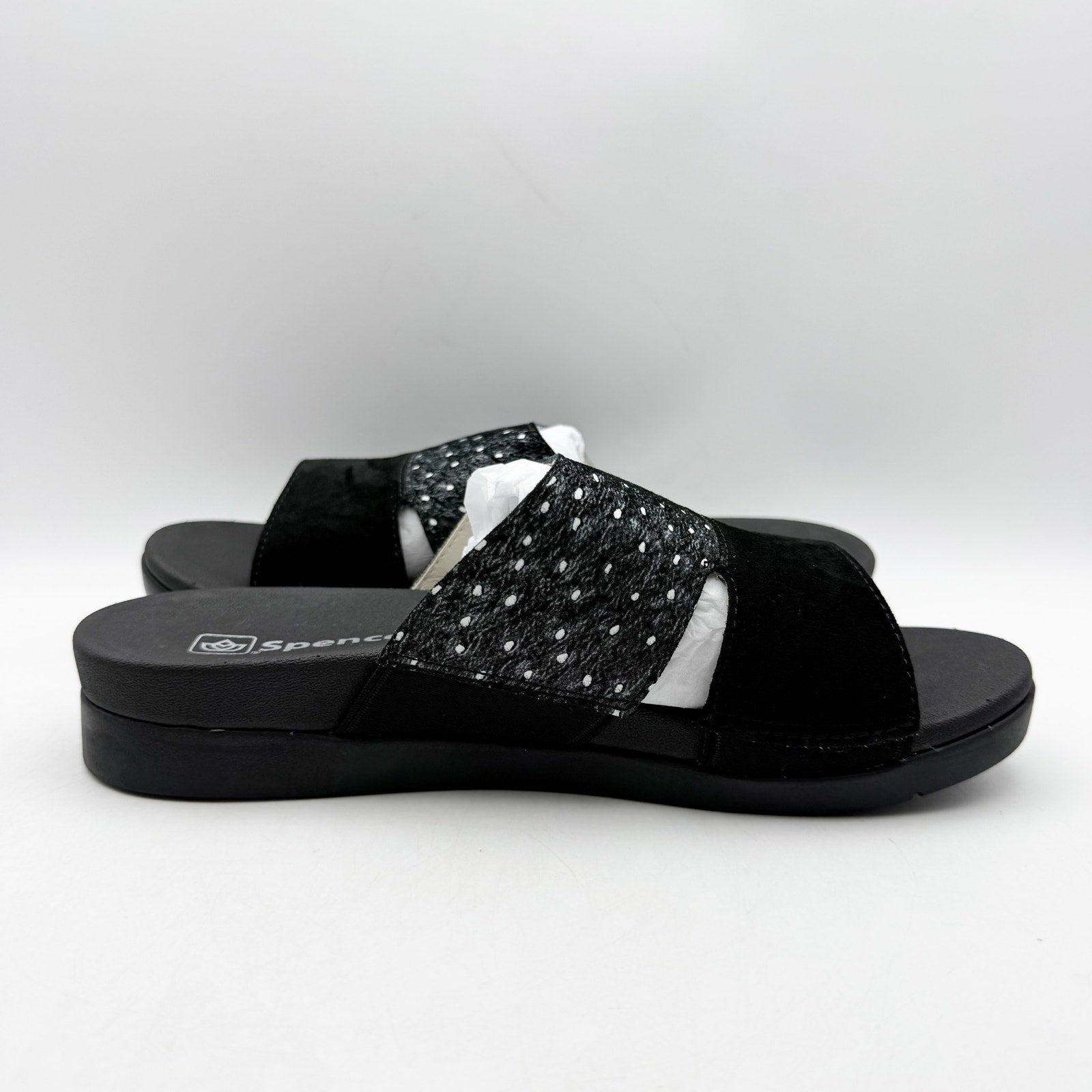 Spenco Womens Dawn Slide Sandals US 8 Wide EU 38.5 Black Suede NIB