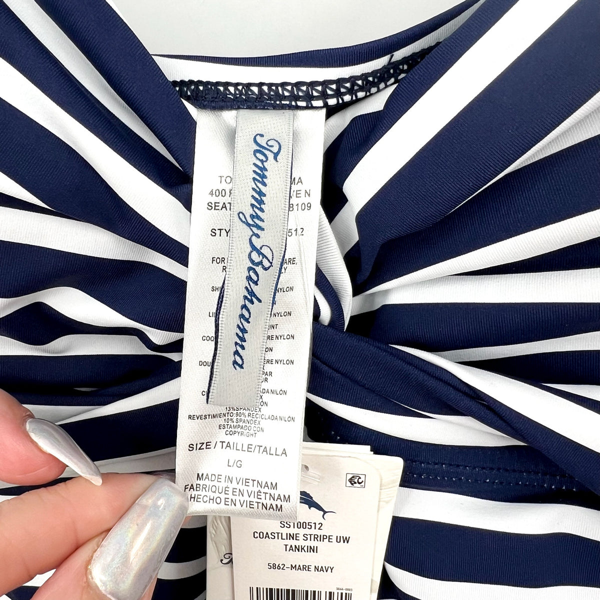 TOMMY BAHAMA Coastline Stripe Underwire Tankini Top Large Blue White NWT
