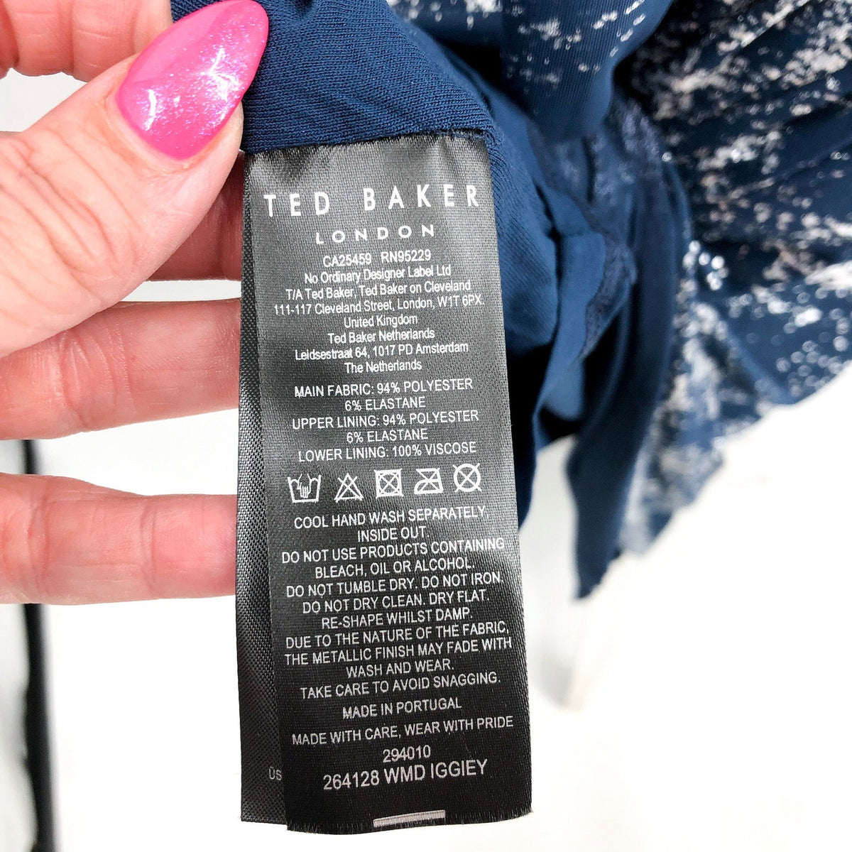 TED BAKER Iggiey Metallic Burnout Midi Dress Large US 12 Navy Blue NWT