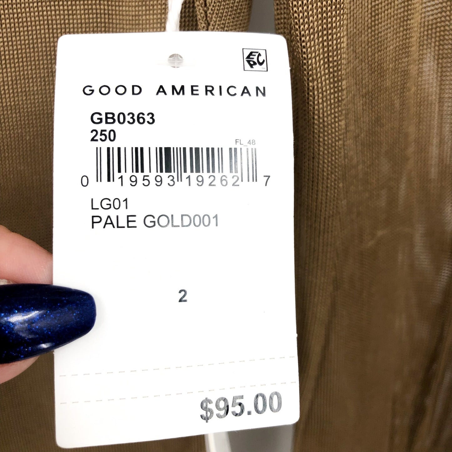GOOD AMERICAN Scoop Neck Sheer Bodysuit Pale Gold 2 Medium
