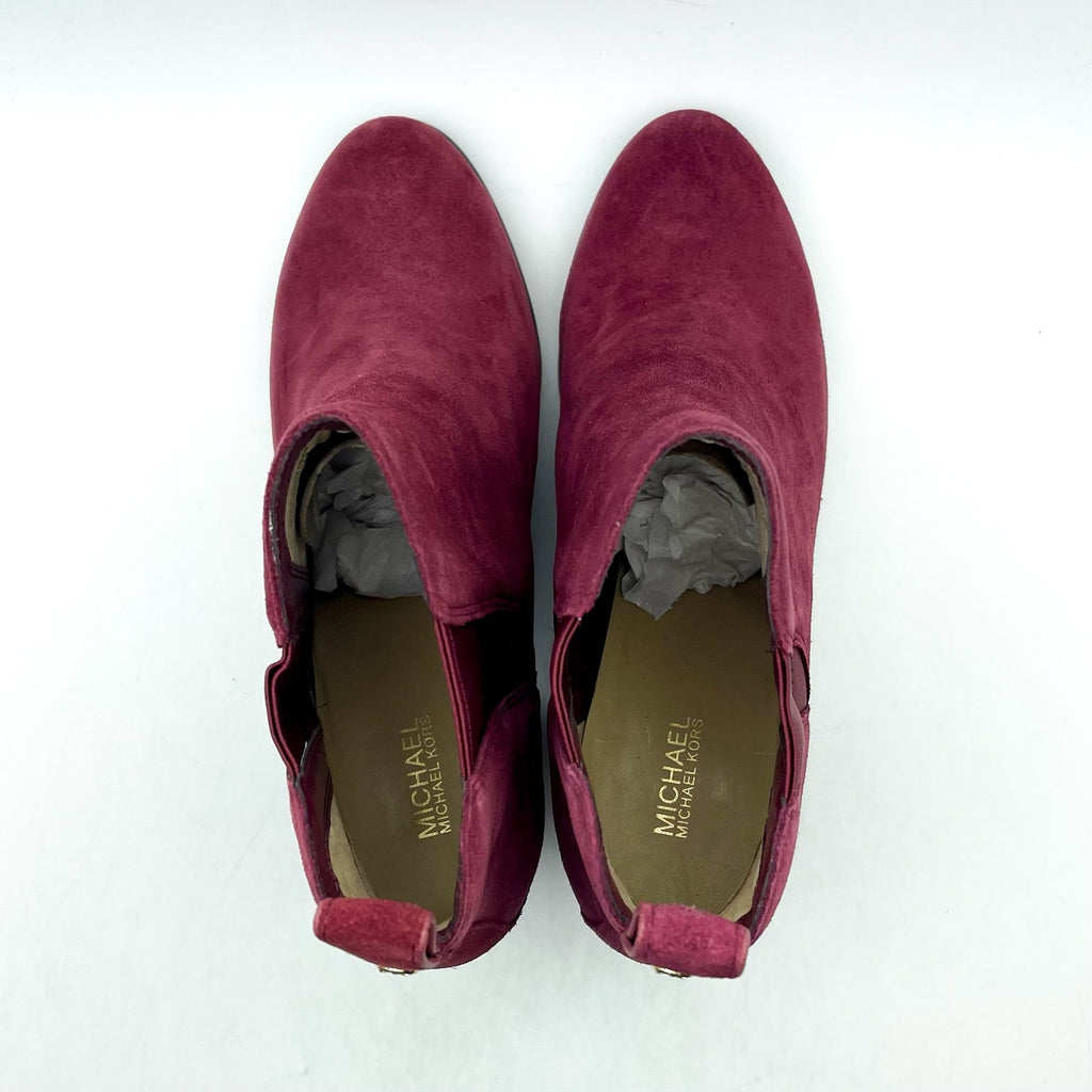 MICHAEL KORS Women's Evaline Booties 9M Mulberry Red Suede Heeled Pull-On NWOB