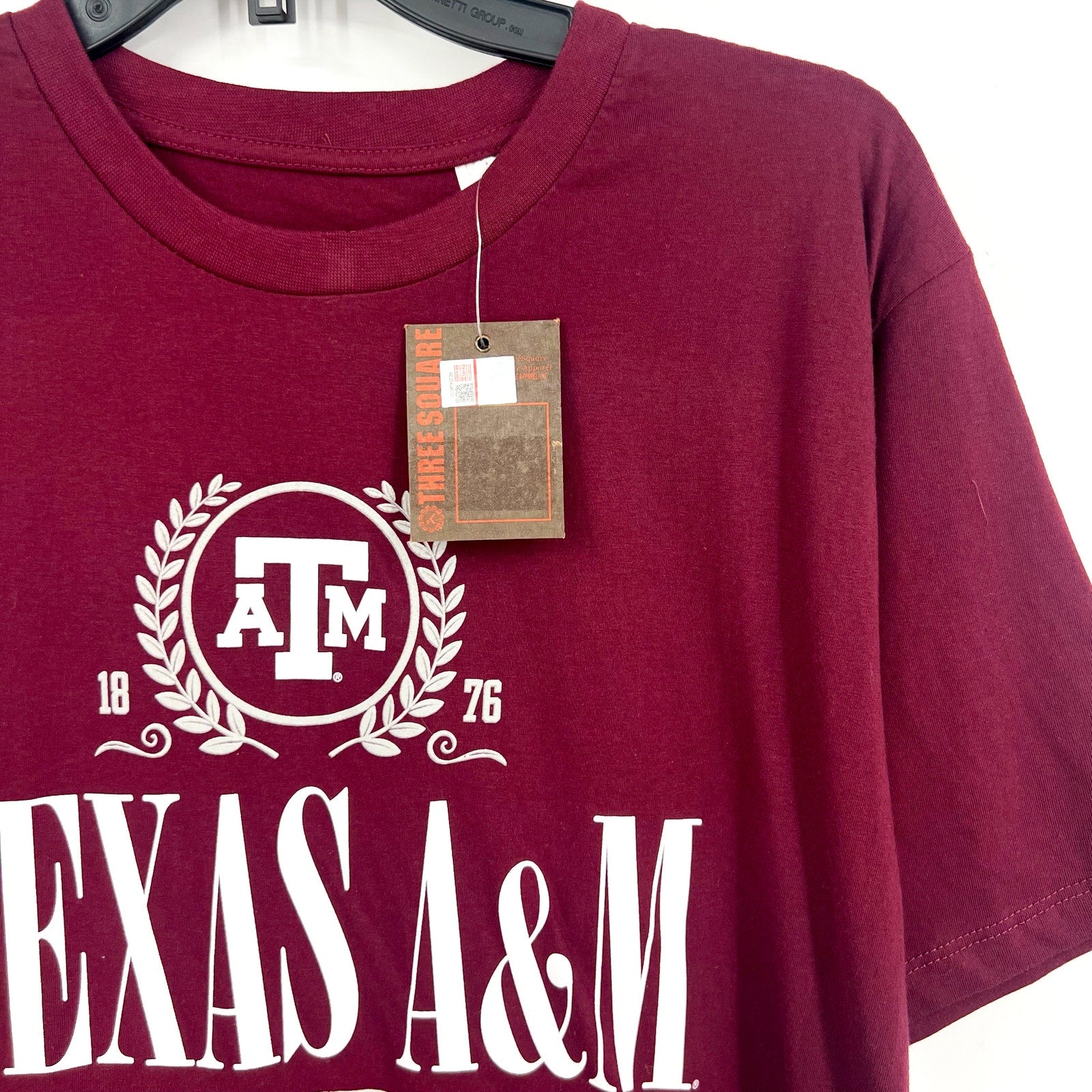 THREE SQUARE Womens Texas A&M Text 1876 T-Shirt XL Maroon Red Short Sleeve NWT