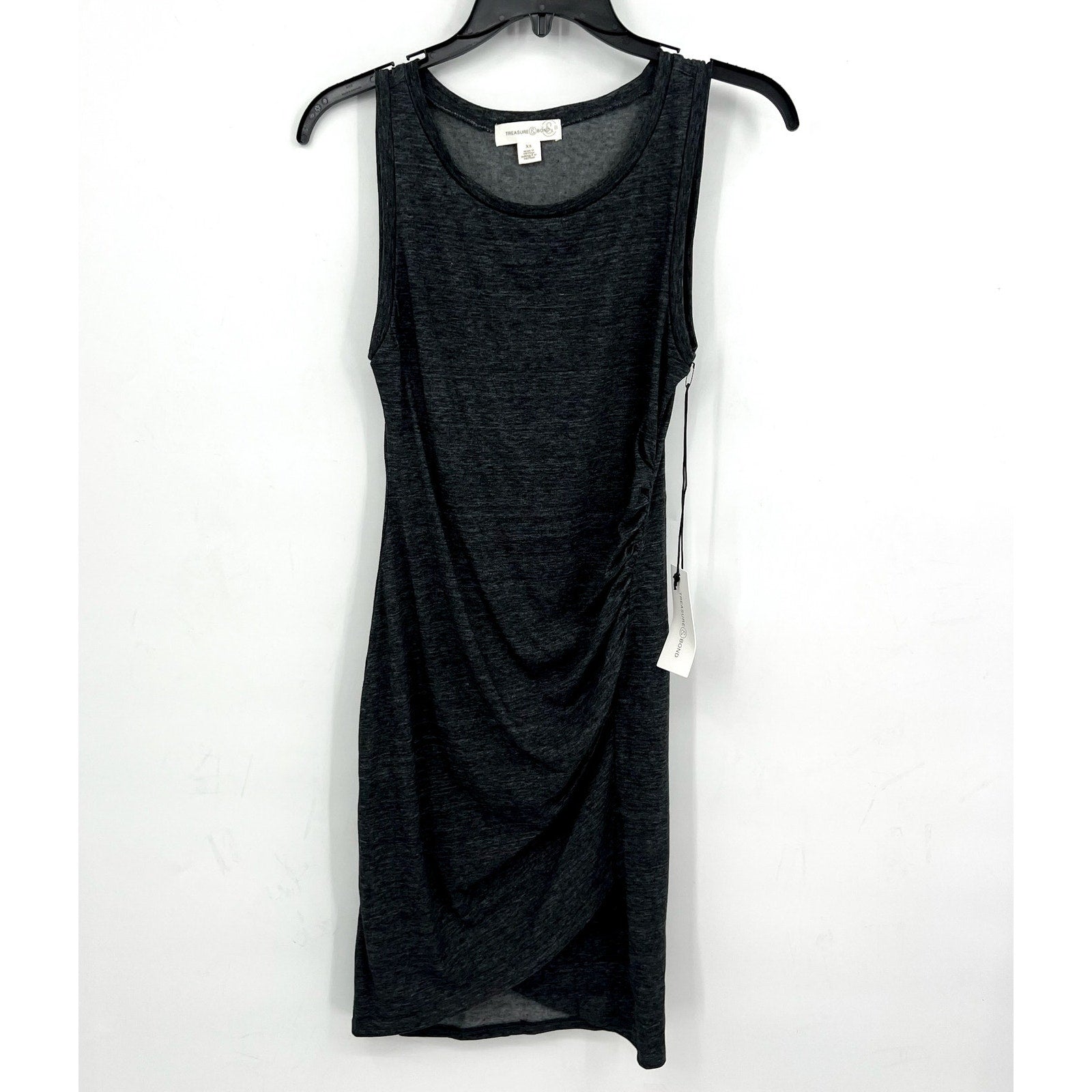 TREASURE & BOND Ruched Sleeveless Jersey Tank Dress XS Charcoal Gray NWT