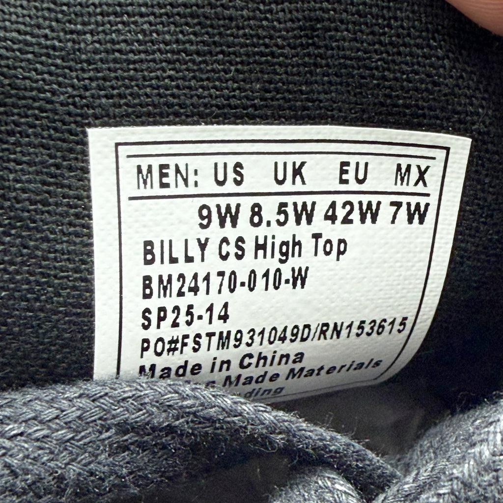 Billy Footwear Mens CS High-Top Sneaker US 9 Wide EU 42 Black Charcoal NWOB