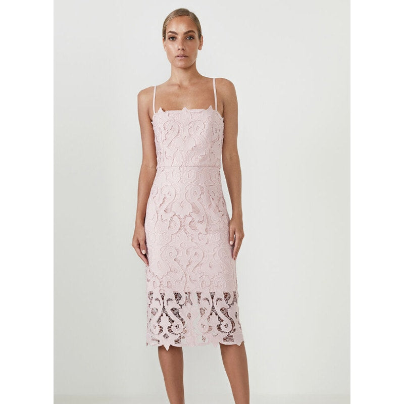 BARDOT Women's Lina Lace Midi Dress Size 6 Pink Rose Sleeveless Lined NWT