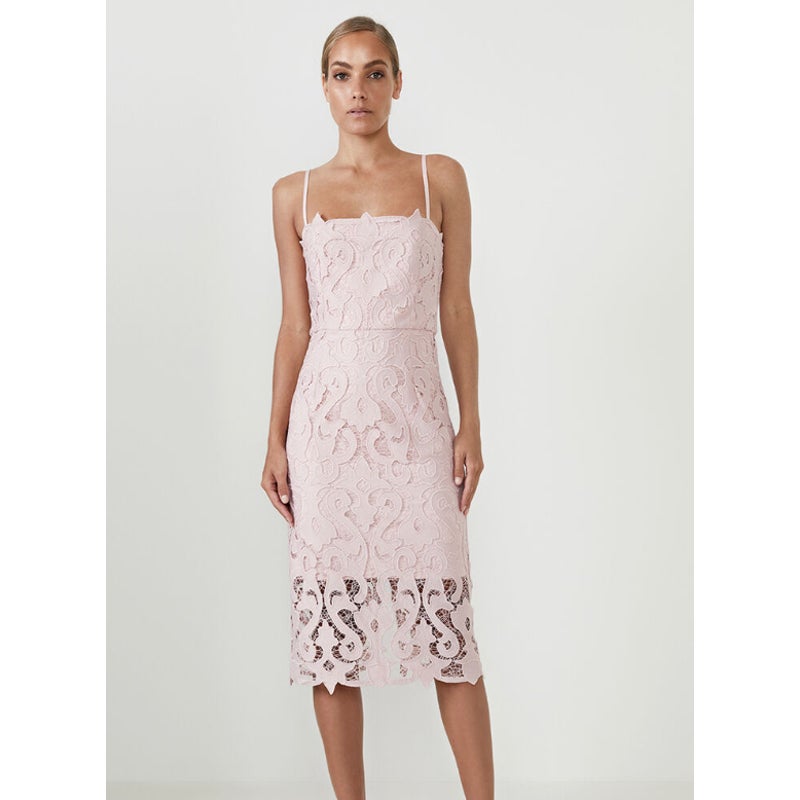 BARDOT Women's Lina Lace Midi Dress Size 6 Pink Rose Sleeveless Lined NWT