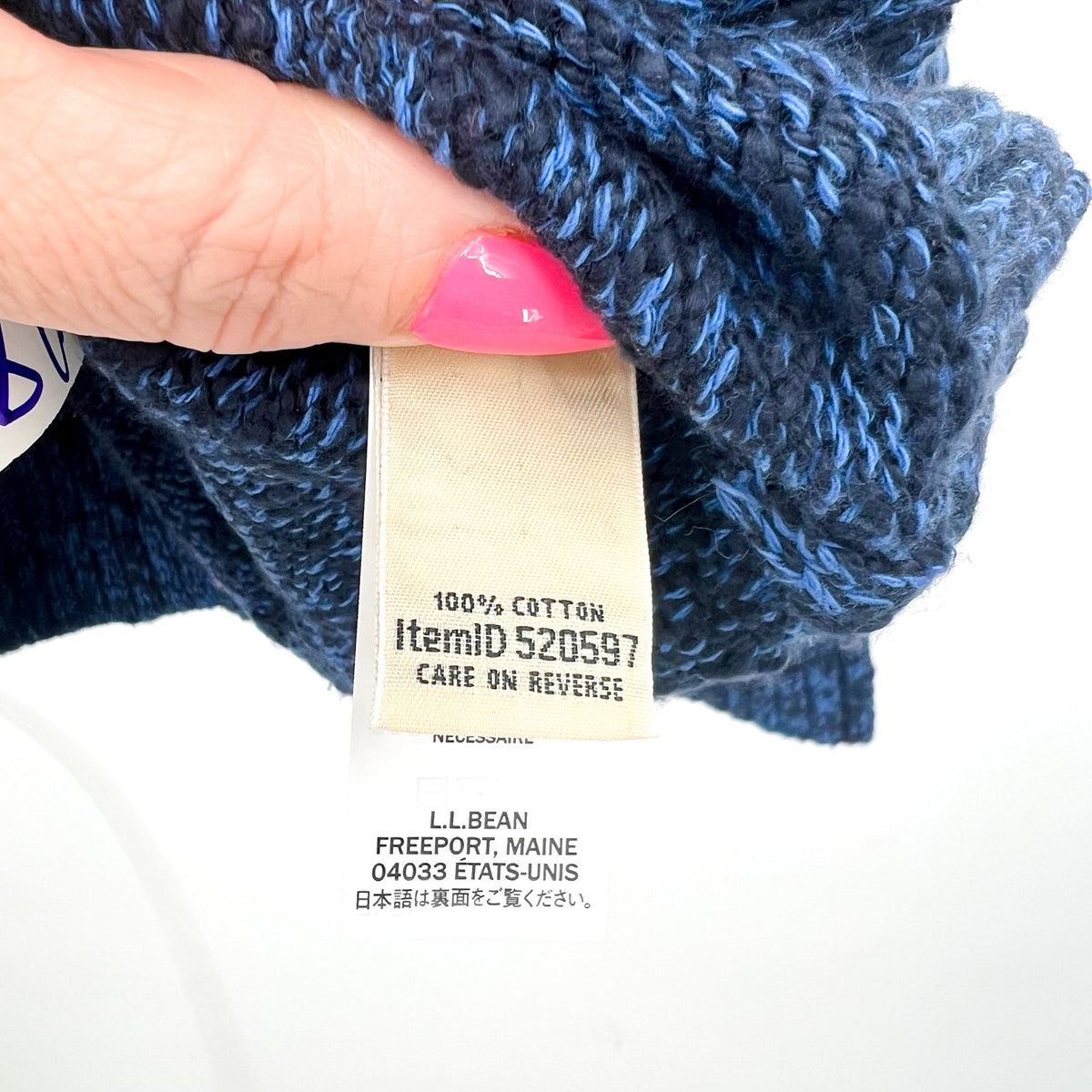 L.L BEAN Women's Cotton Ragg Sweater Medium Classic Navy Blue Crewneck NWT