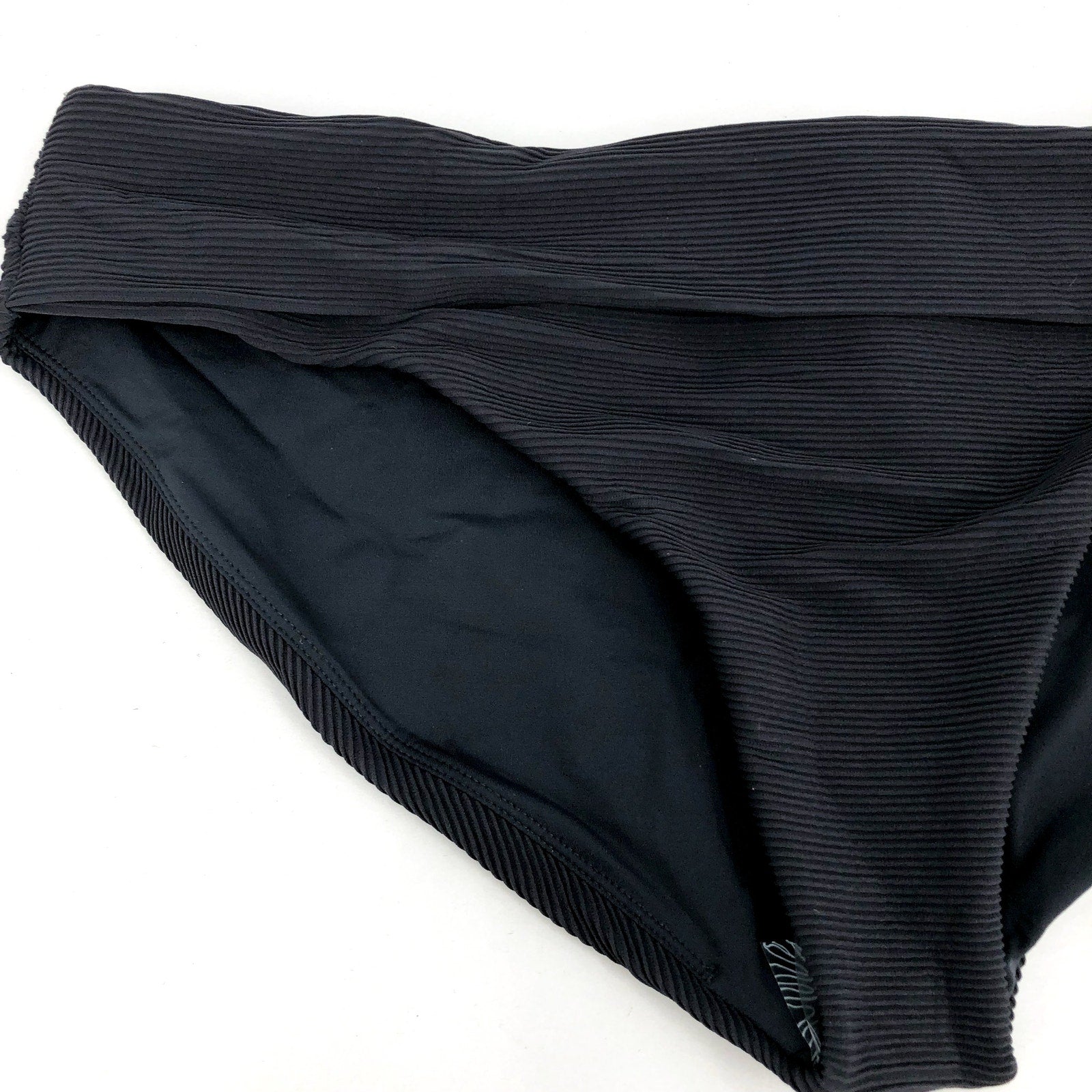 PRANA Women's Marta Bikini Bottom XL Black Ottoman Ribbed Fold Over Band NWT