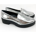 VINCE CAMUTO Women's Echika Loafers Size 6 Silver Leather Block Heel Penny NWOB