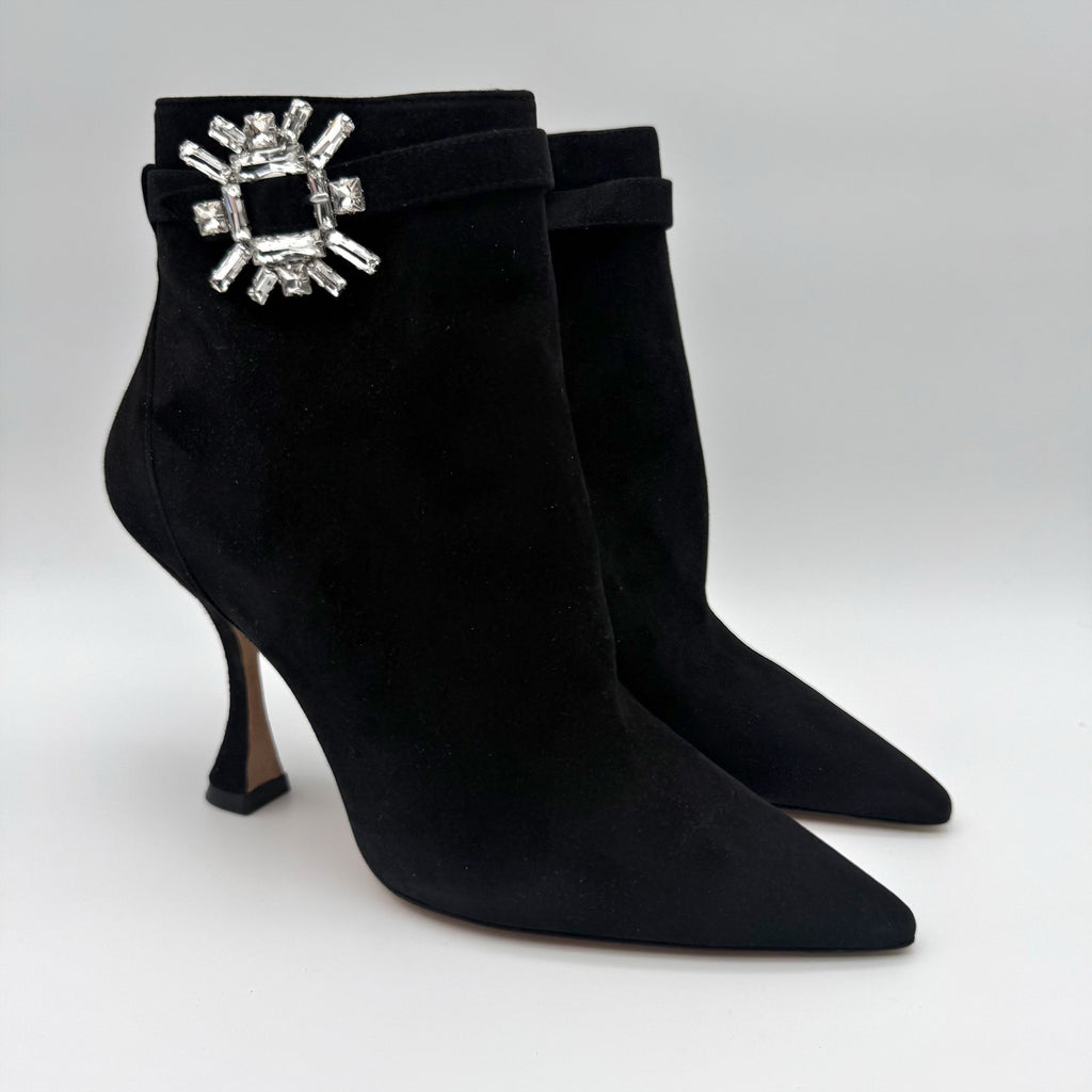 Stuart Weitzman Womens Crystal Nova Xcurve 100 Zip Bootie 9.5 Black Suede NWOB