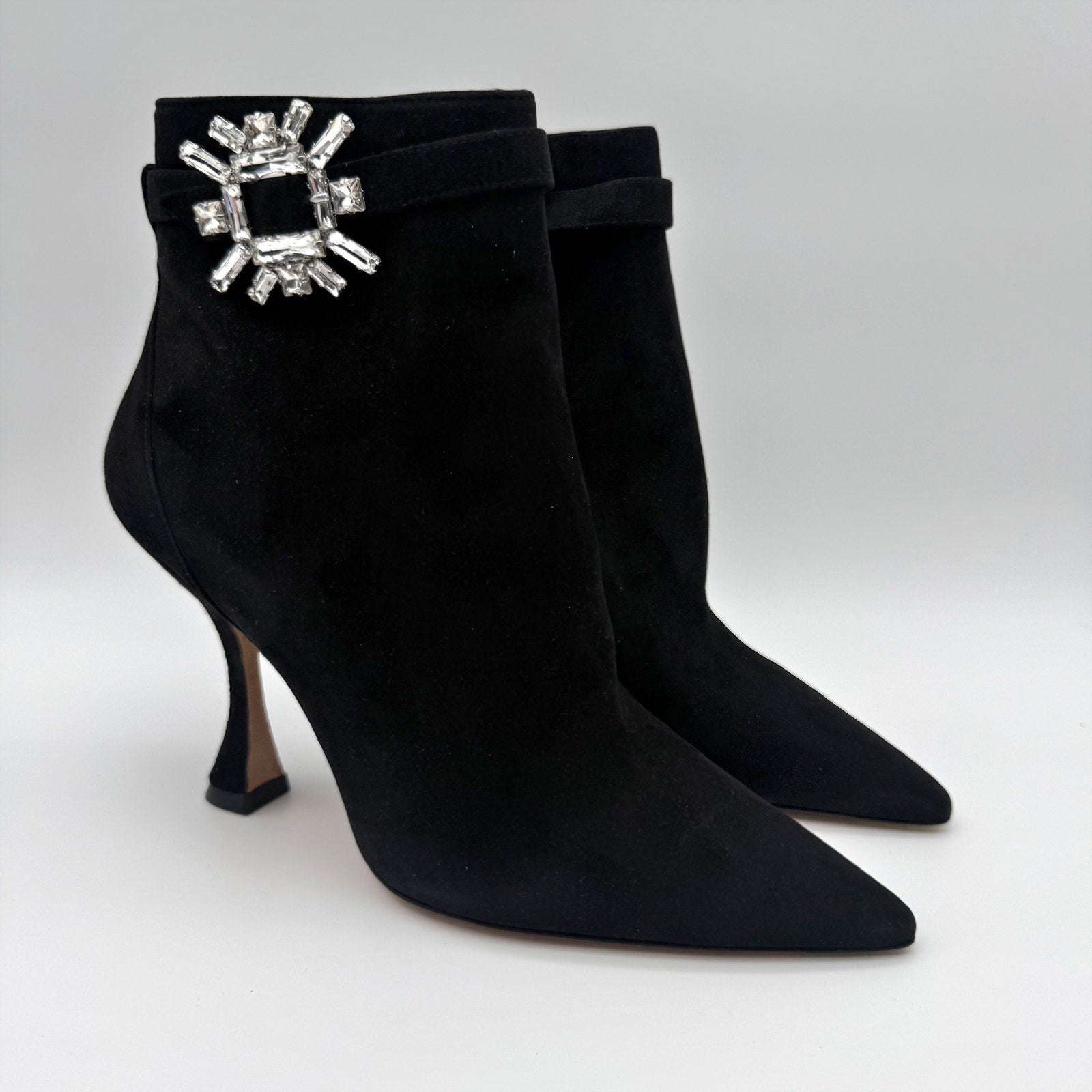Stuart Weitzman Womens Crystal Nova Xcurve 100 Zip Bootie 9.5 Black Suede NWOB