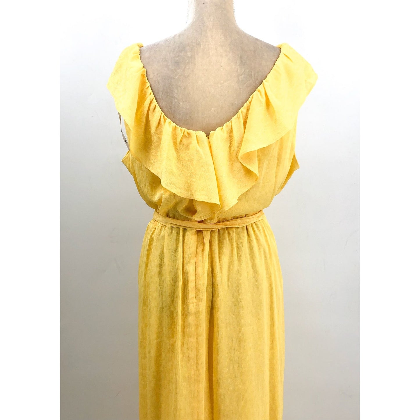 DKNY Womens Ruffle V-Neck Dress Size 16 Yellow Lemonade Tie Waist NWT