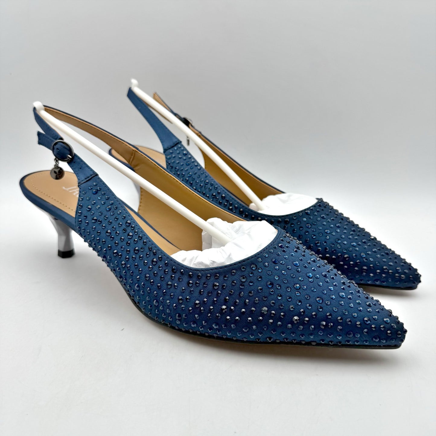 J. Renee Womens Ferryanne Kitten Heel US 12 Wide Navy Rhinestone NIB