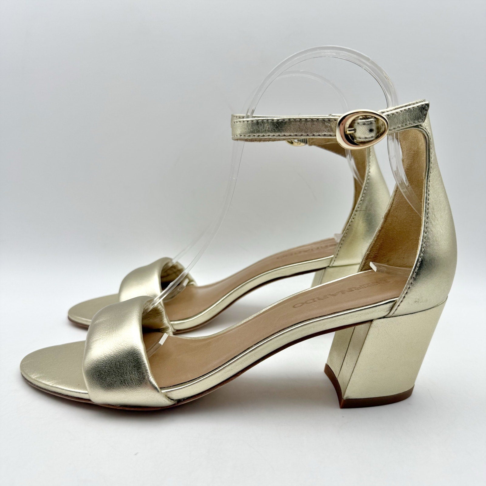 Bernardo Womens Bowie Heeled Sandal US 7.5 M Gold Champagne Leather NWOB