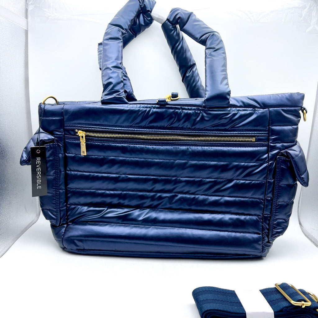 THINK ROYLN Women's Two Faced Reversible Tote Bag Dark Blue NWT