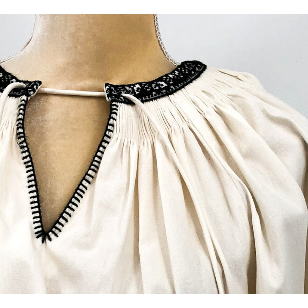 RE/DONE Victorian Cut Off Blouse Medium Vintage Ivory Balloon Sleeve Ruffle NWT