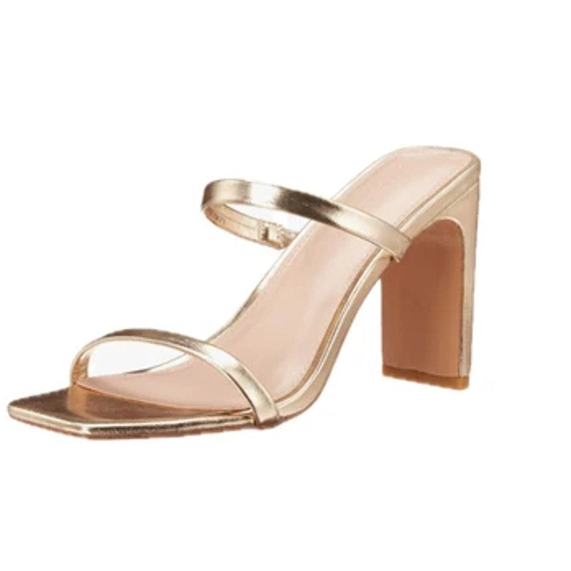 The Drop Womens Avery Heeled Sandals Size 9 Gold 2-Strap Block Heel NWOB
