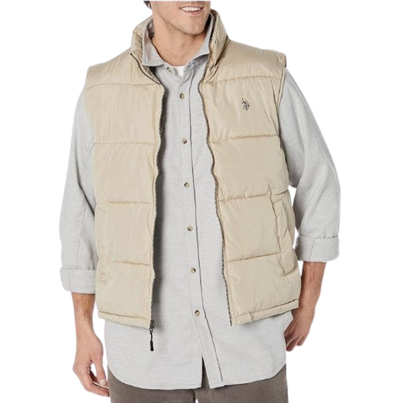 U.S. POLO ASSN. Men's Solid Signature Puffer Vest Large Thompson Khaki NWT