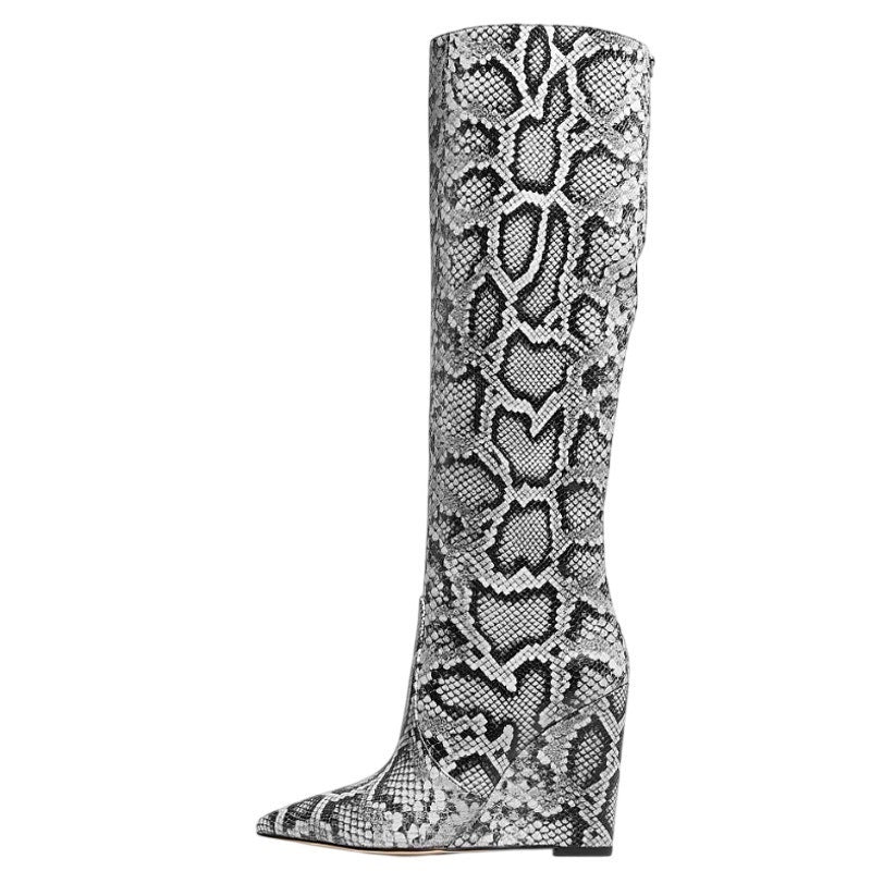 Michael Kors Womens Isra Knee High Wedge Boots Size 5.5 Black Snake Leather NWOB