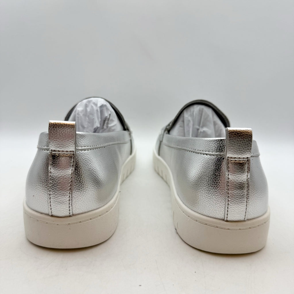 Anne Klein Womens Kalypso Penny Loafers US 9.5 M Silver Metallic Slip On NIB